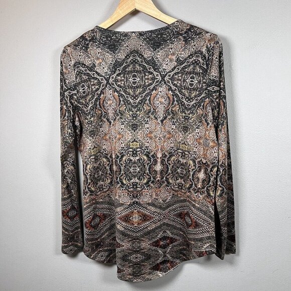 One World Live and Let Live Paisley Print Long Sleeve Blouse Women’s Size M - Picture 2 of 7
